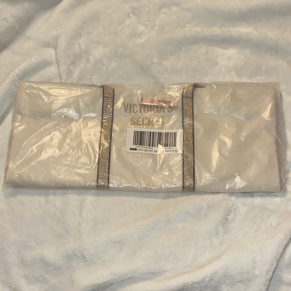 Victoria's Secret Cream Tote with Glittery Gold Straps